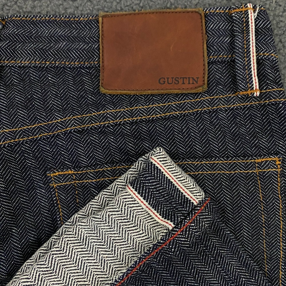 Gustin Selvedge Jeans Mens 33x34 Slim Fit Blue Herringbone Denim USA